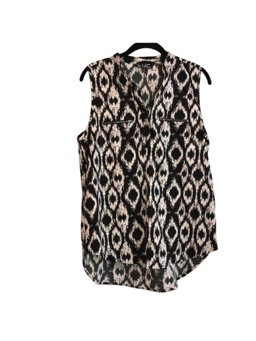 Time To Bloom Womens Sleeveless Black & White Ikat Print Blouse Top M